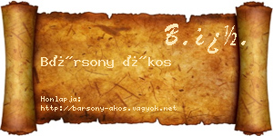 Bársony Ákos névjegykártya